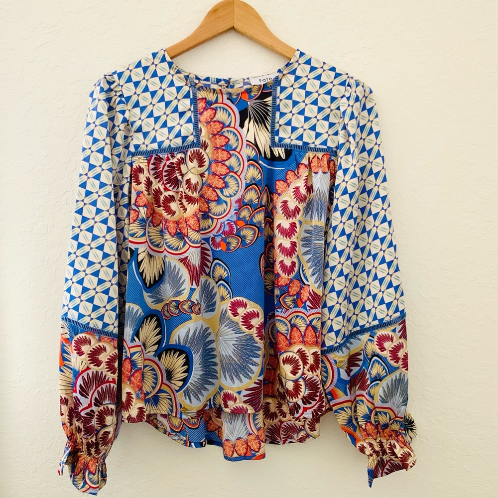 Anthropologie Blue Peasant Boho Ainsley Blouse